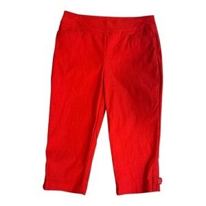 Chicos Red Capris Crop Pants Button Detail‎ Size 00 US 2 Casual Stretch